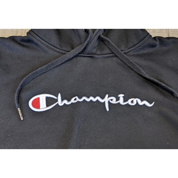 Champion Hoodie Made in USA Black Script Embroidered Logo Women's Sz L Large - Picture 2 of 9